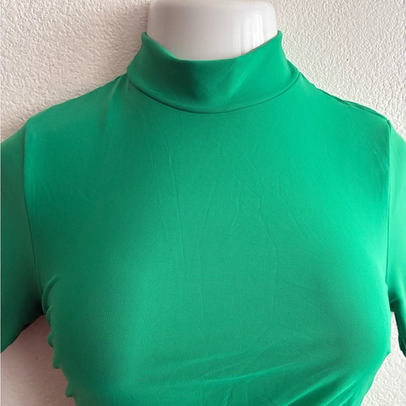 Elegant Stand Collar Green Bodycon Ruched Dress L - Picture 6 of 13